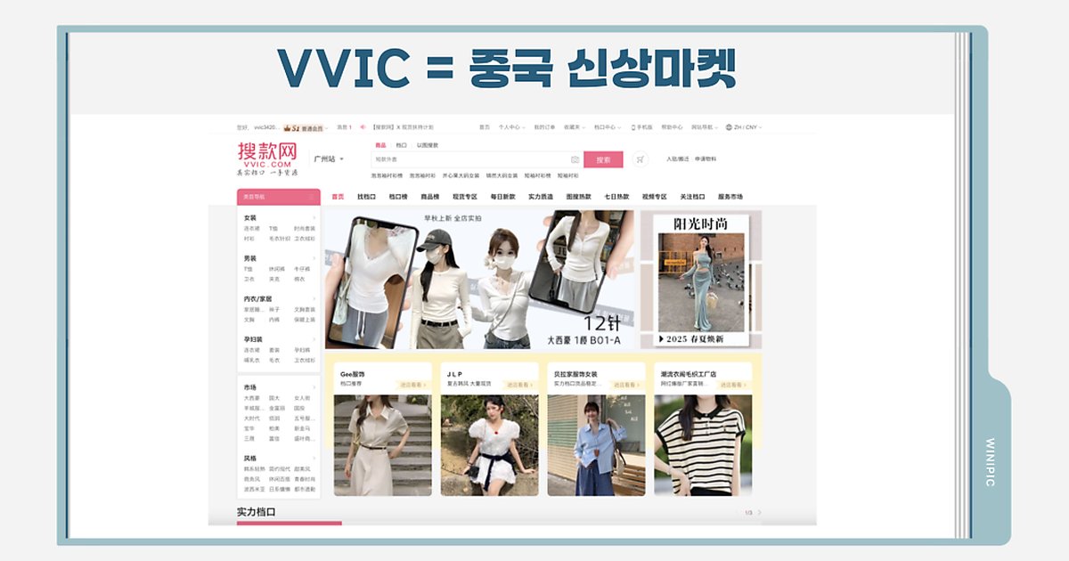VVIC 메인 화면과 'VVIC = 중국 신상마켓' 제목